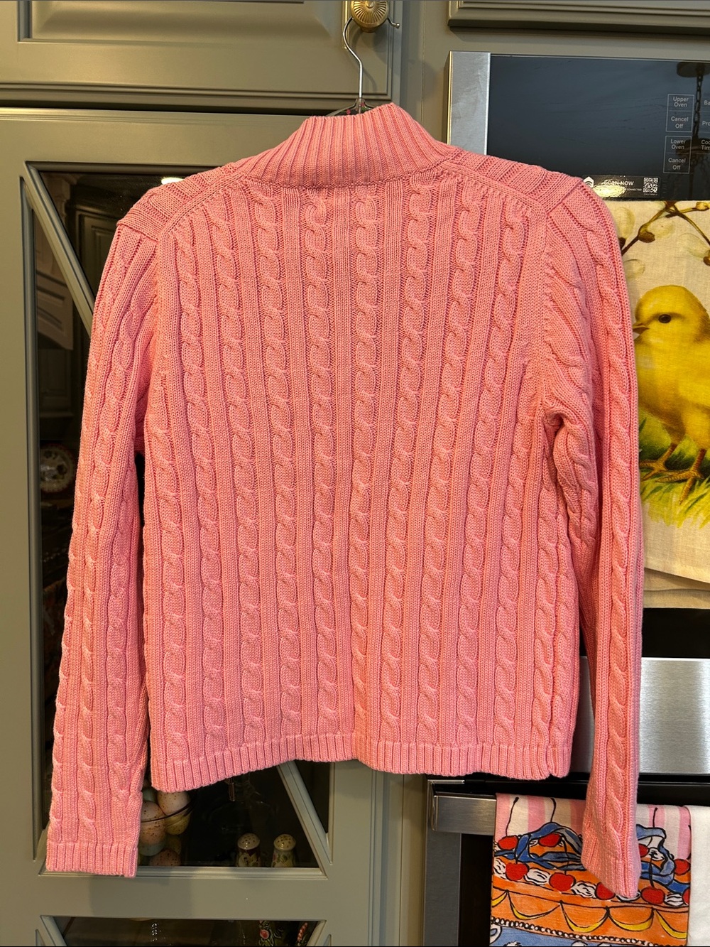 L.L. Bean Vintage Pink Cotton Cable Knit Zip-Up Cardigan Sweater XS - Picture 3 of 4